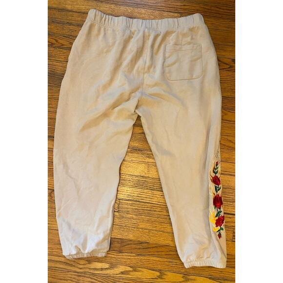 Teddy Fresh Embroidered Roses Rhinestones Thick Joggers Pants Women’s 2XL Beige - Picture 5 of 10